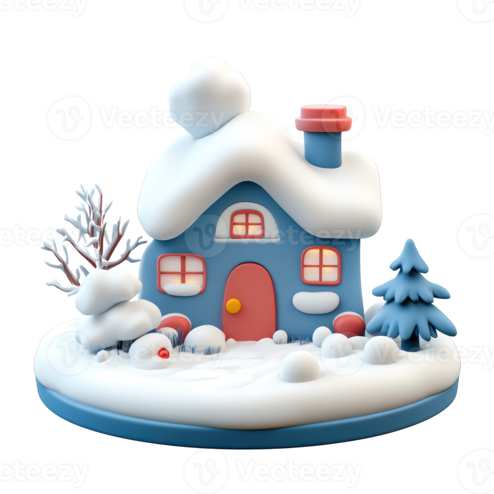 Winter House with snow 3D icon isolate on transparent background png