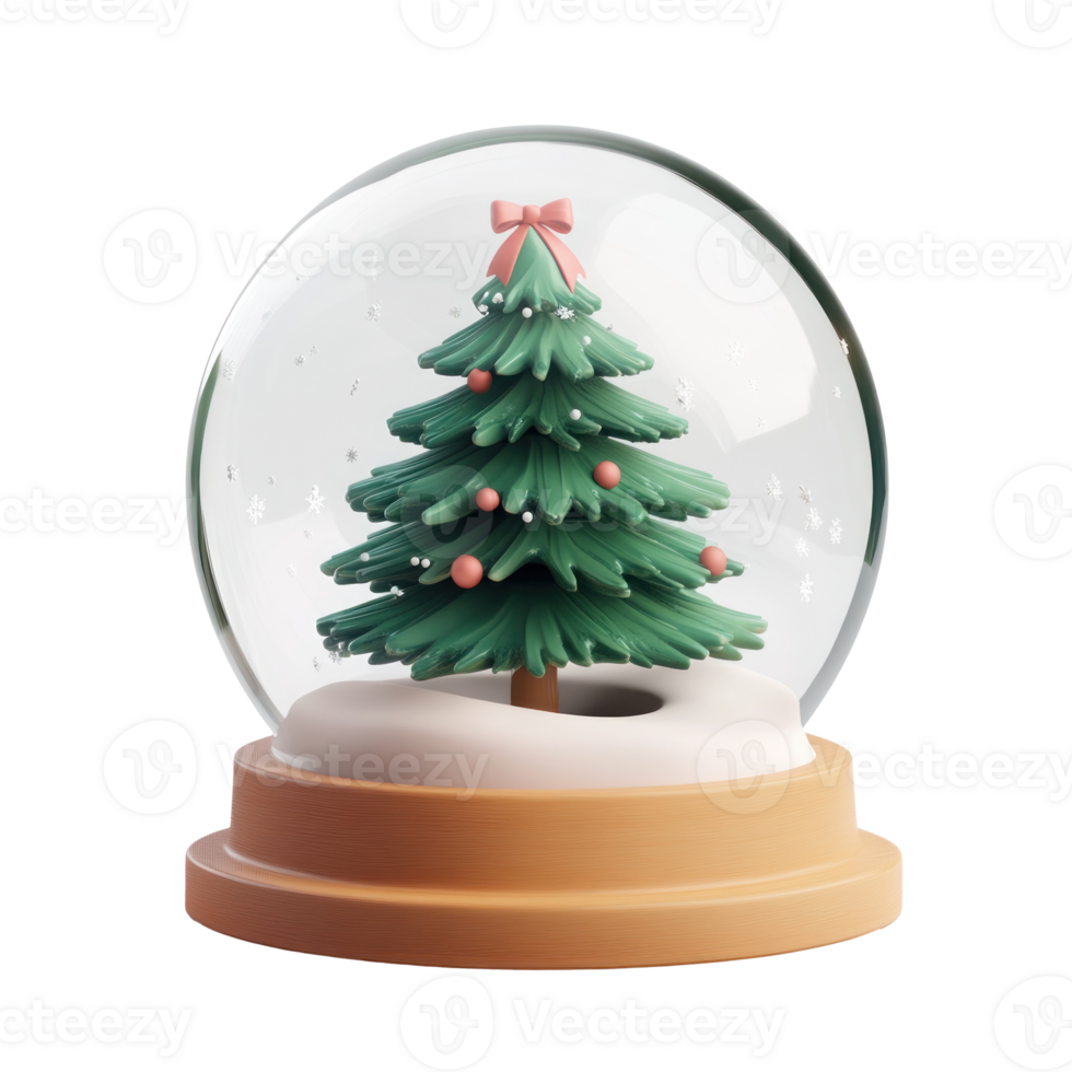 Christmas tree inside Snow Globe 3D icon cartoon round edges isolate on transparent background png