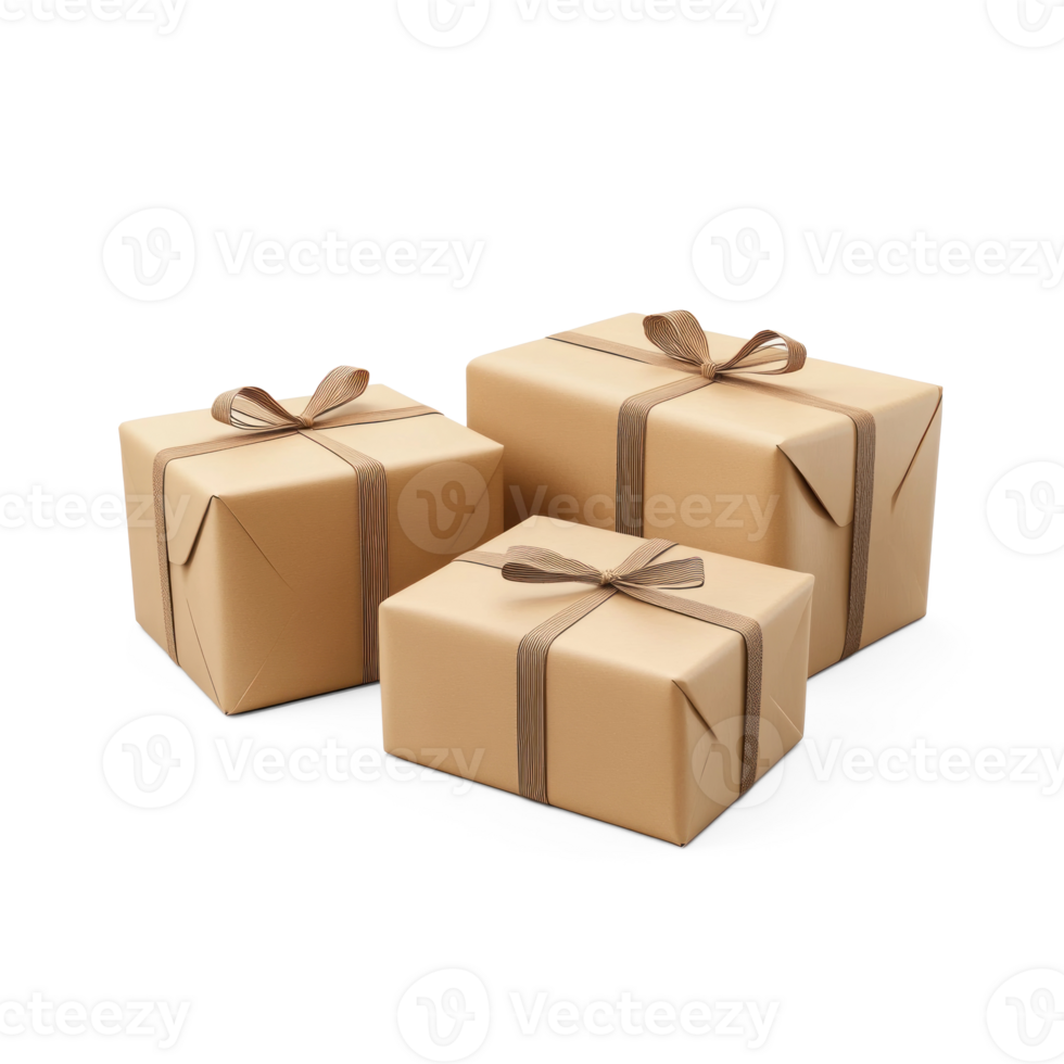 Brown recycled paper gift parcels 3D icon isolate on transparent background png