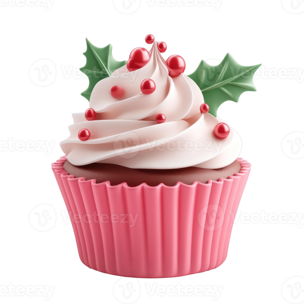 Christmas cupcake 3D icon cartoon smooth soft light isolate on transparent background png