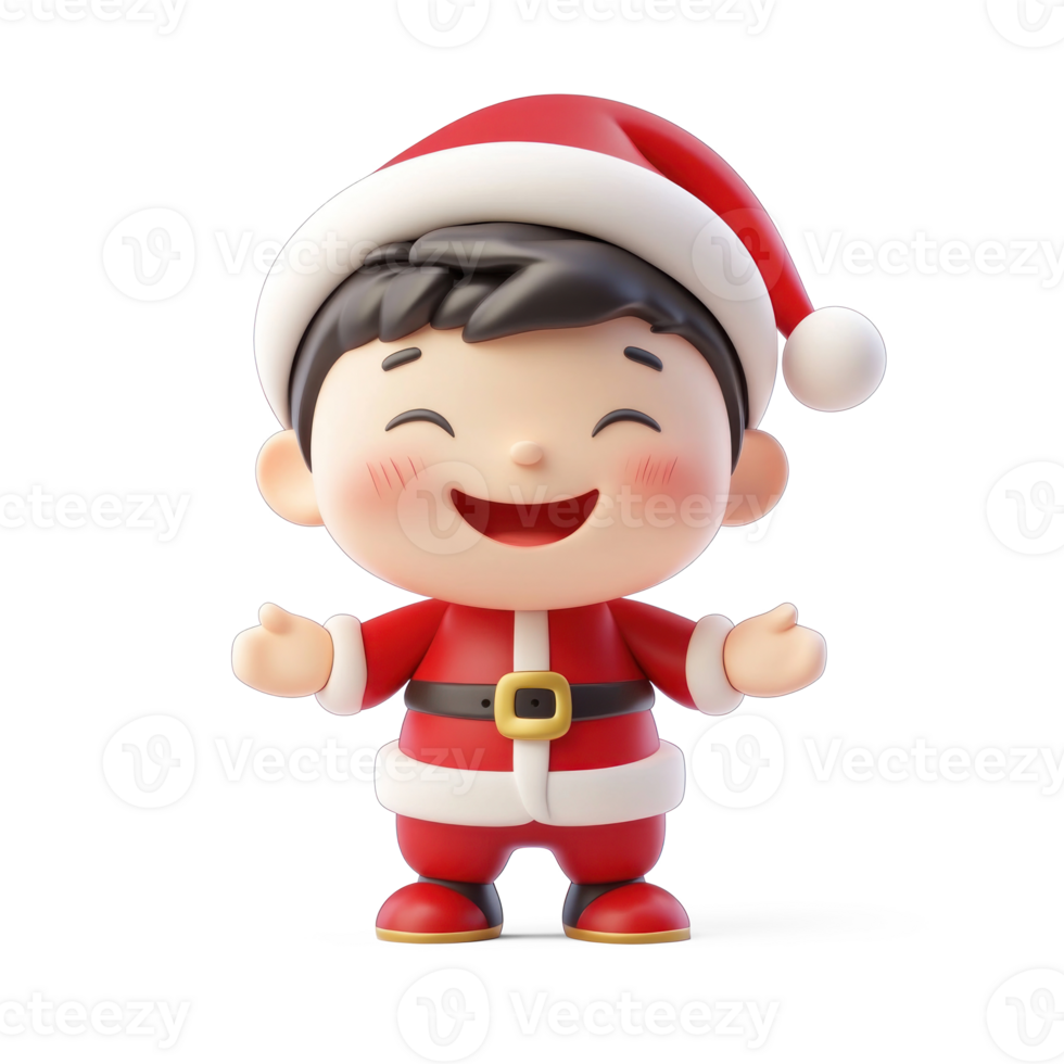 Smiling Little boy wear red santa claus costume 3D icon isolate on transparent background png