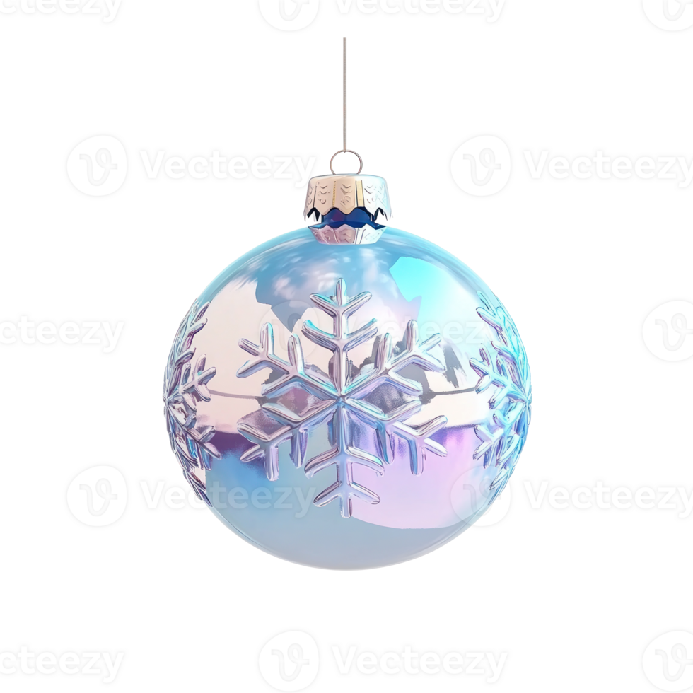 Snowflake inside glass ball ornament hanging 3D icon cartoon smooth soft light isolate on transparent background png