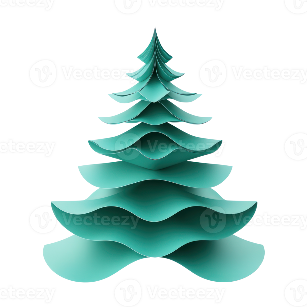 Christmas tree made of paper style 3D icon cartoon minimalist isolate on transparent background png