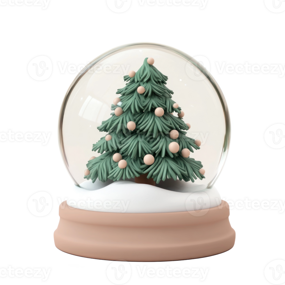 Christmas tree inside Snow Globe 3D clay style round edges bright isolate on transparent background png