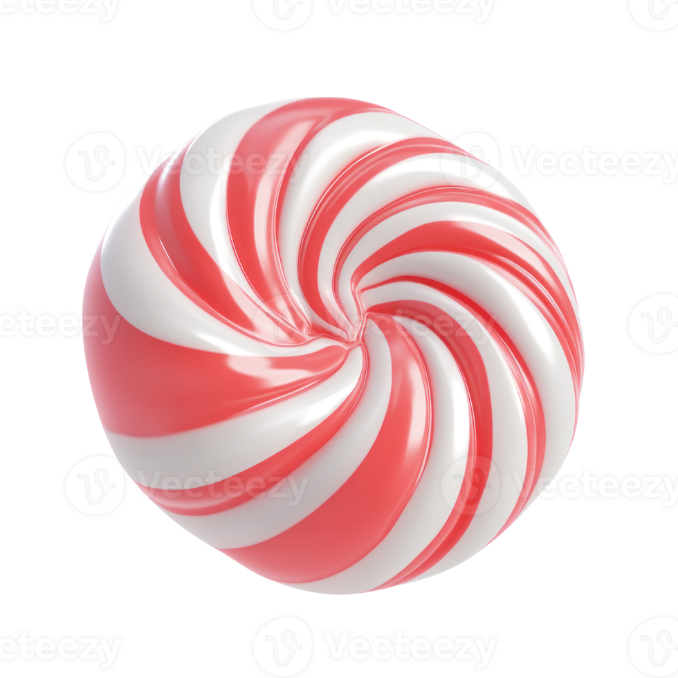 Peppermint swirl candy 3D icon isolate on transparent background png