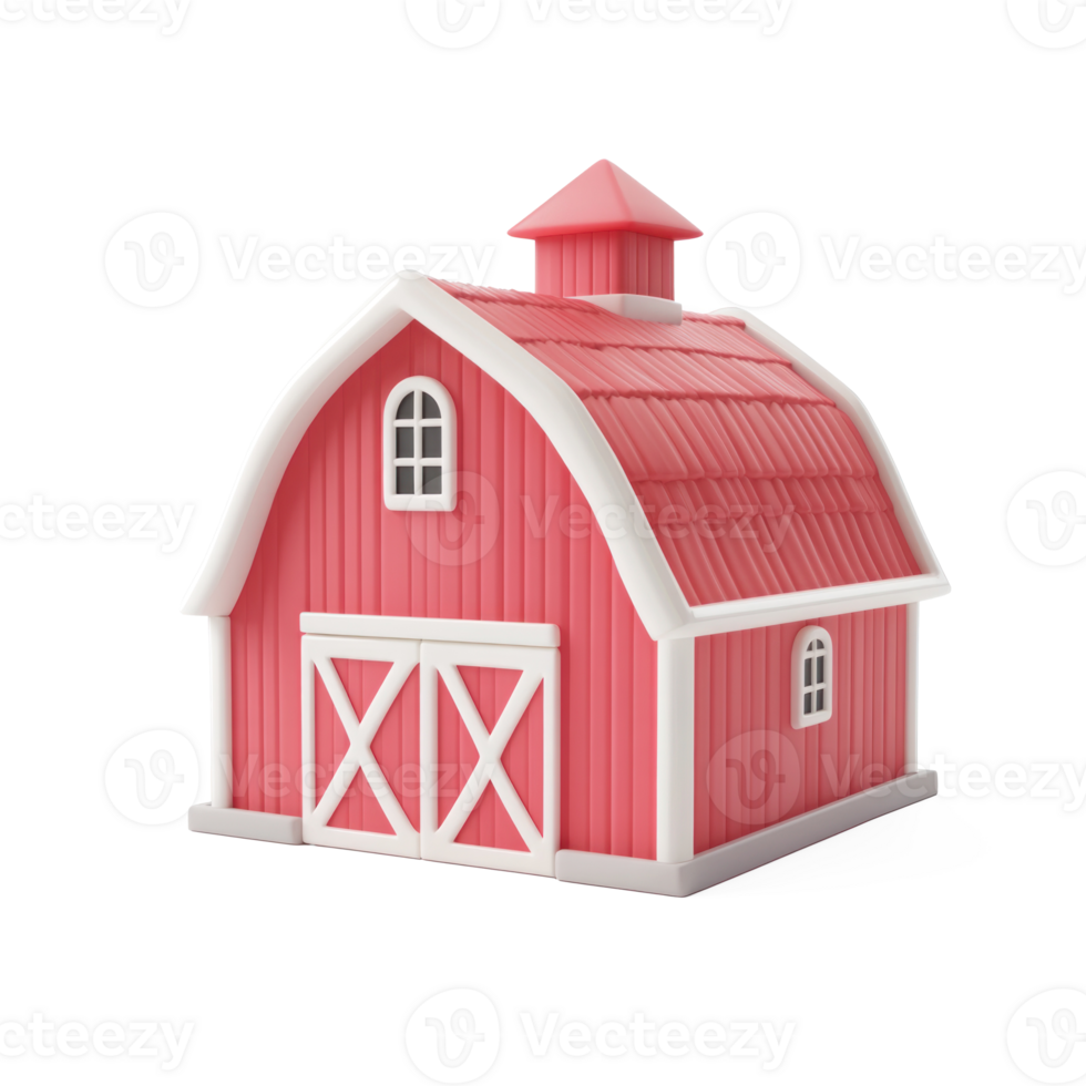 Red barn 3D icon cartoon smooth soft light isolate on transparent background png