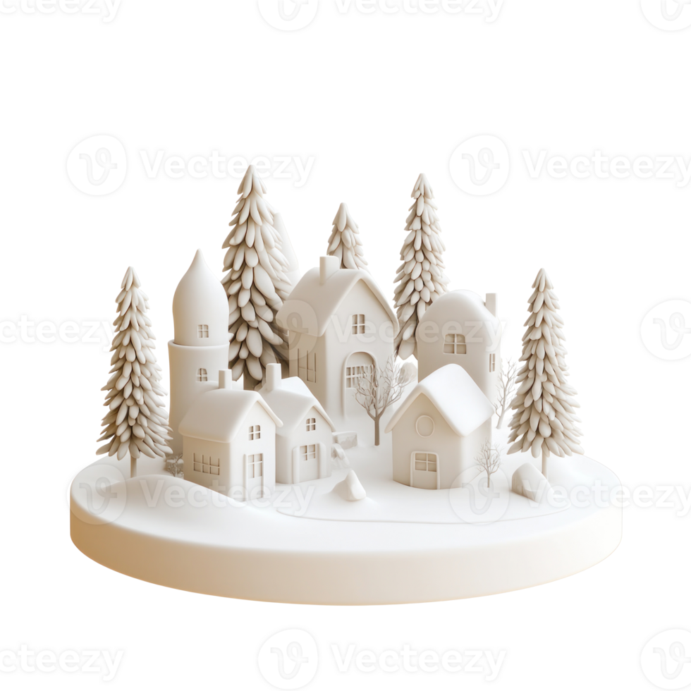Christmas white wood village 3D icon isolate on transparent background png