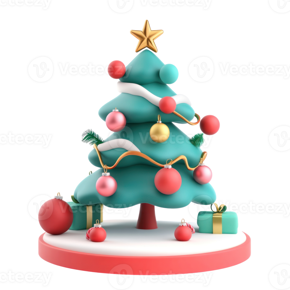 Christmas tree branch with New Year's decoration 3D icon cartoon minimalist isolate on transparent background png