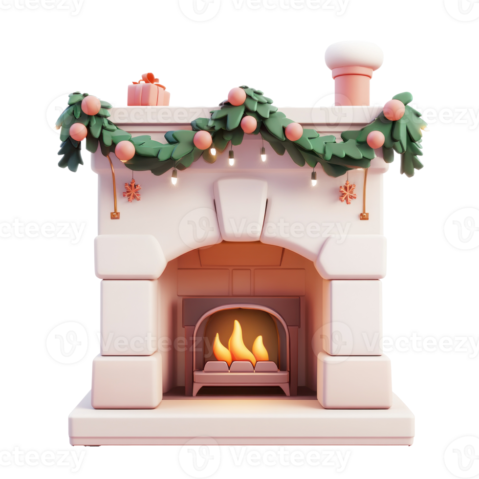 Christmas Ornate and Garland on Top of a Fireplace 3D icon cartoon smooth soft light isolate on transparent background png