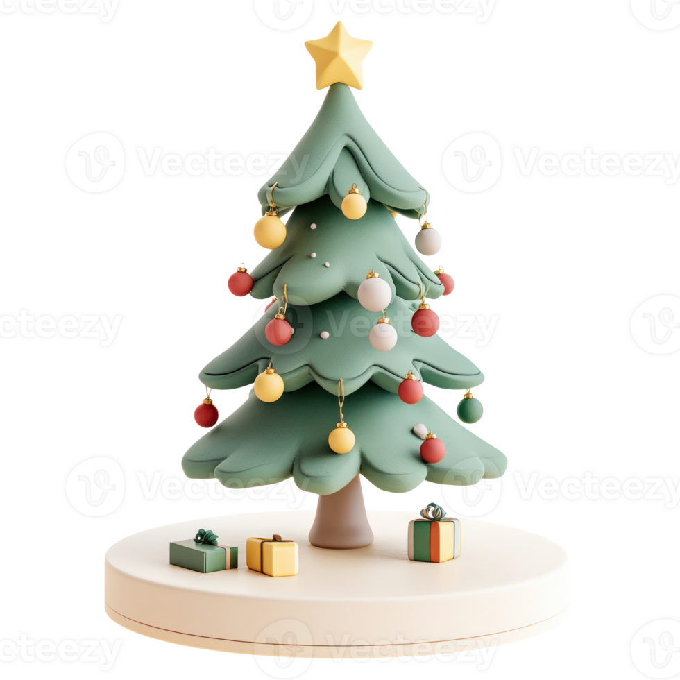Christmas tree with decoration items 3D icon clay style vibrate color isolate on transparent background png