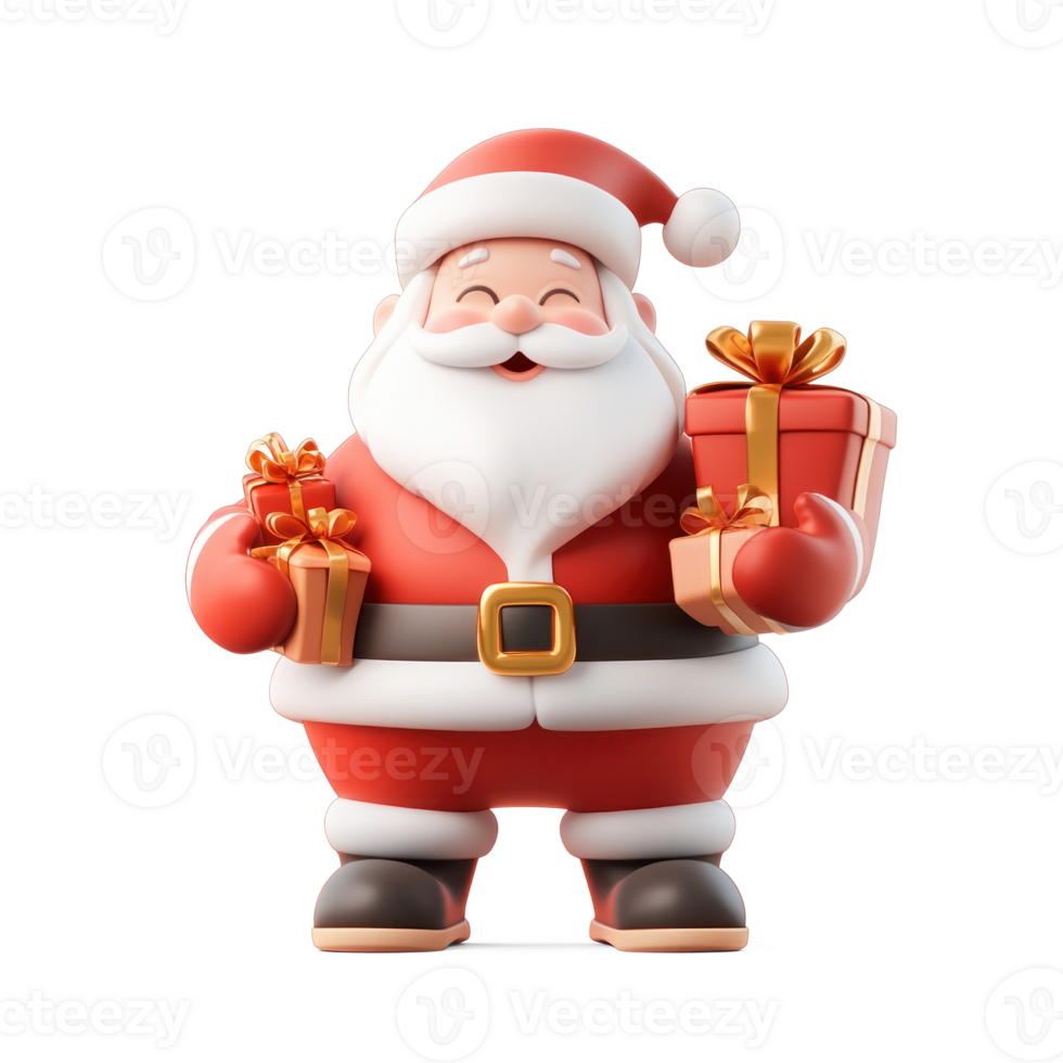 Santa Claus with presents sack 3D icon cartoon smooth soft light isolate on transparent background png