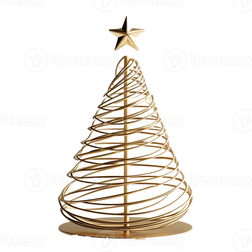 Gold single line round form as christmas tree with star on top 3D icon cartoon minimalist isolate on transparent background png