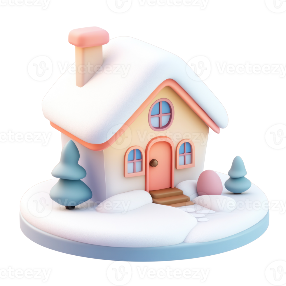 Winter House with snow 3D icon cartoon smooth soft light isolate on transparent background png