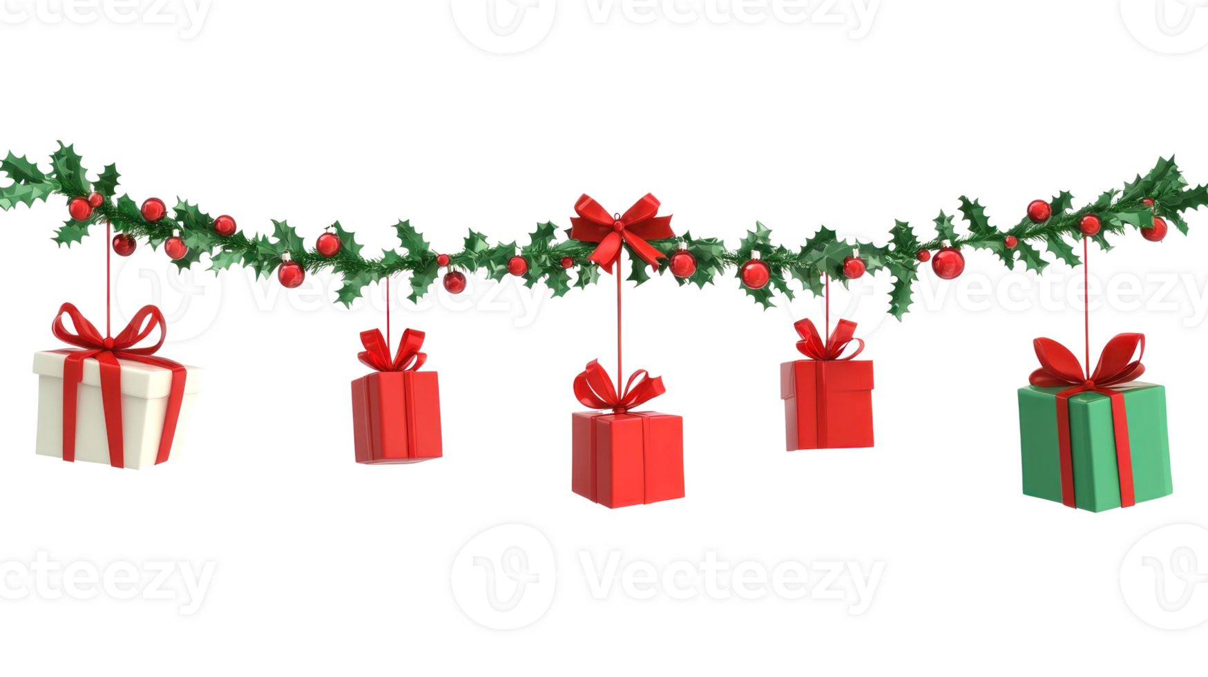 Christmas presents gifts garland hanging 3D icon cartoon isolate on transparent background png