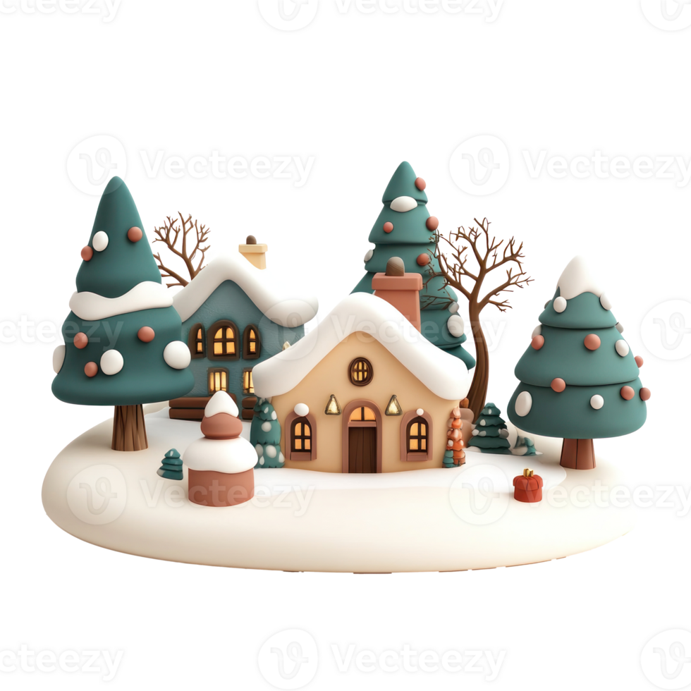 Christmas village 3D icon isolate on transparent background png