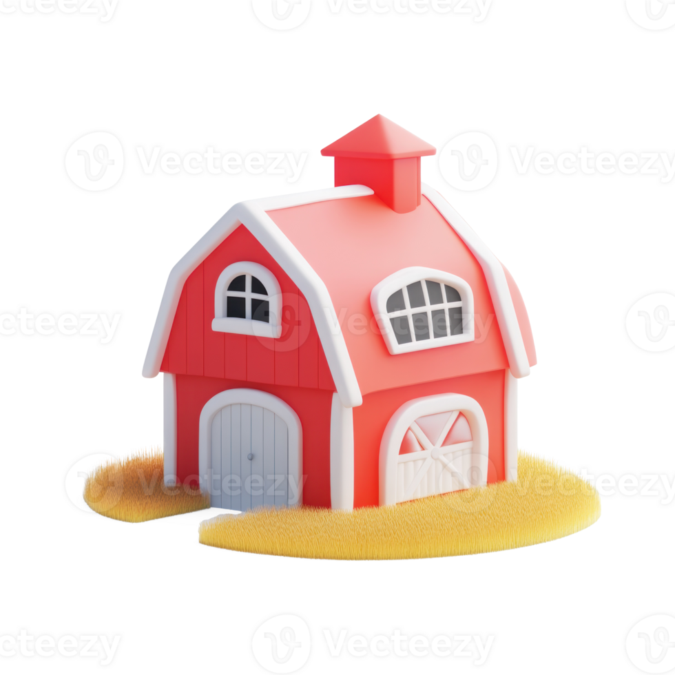 Red barn 3D icon cartoon smooth soft light isolate on transparent background png