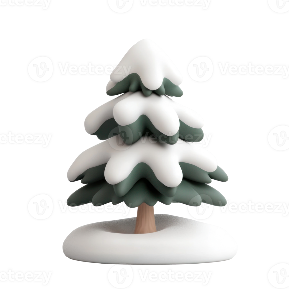 Fir tree cover with snow 3D icon cartoon minimalist isolate on transparent background png