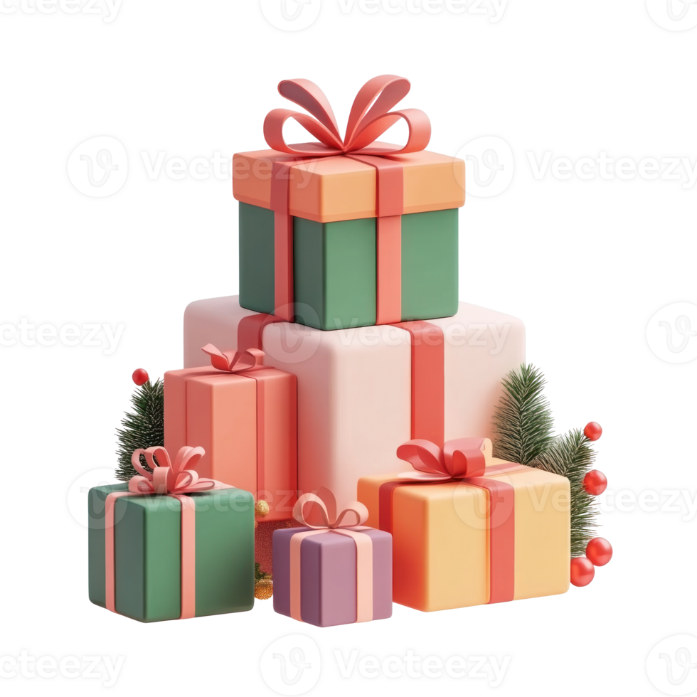 Christmas Presents stack 3D icon isolate on transparent background png