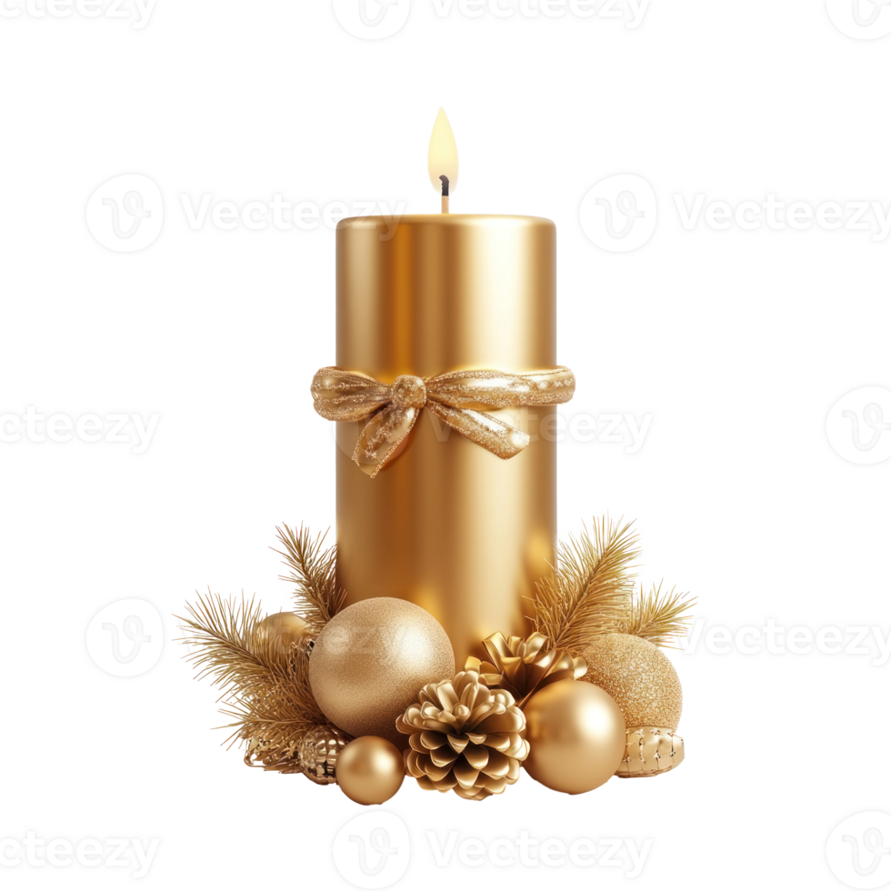 Gold Advent Candle with Christmas decorated ornaments 3D icon isolate on transparent background png
