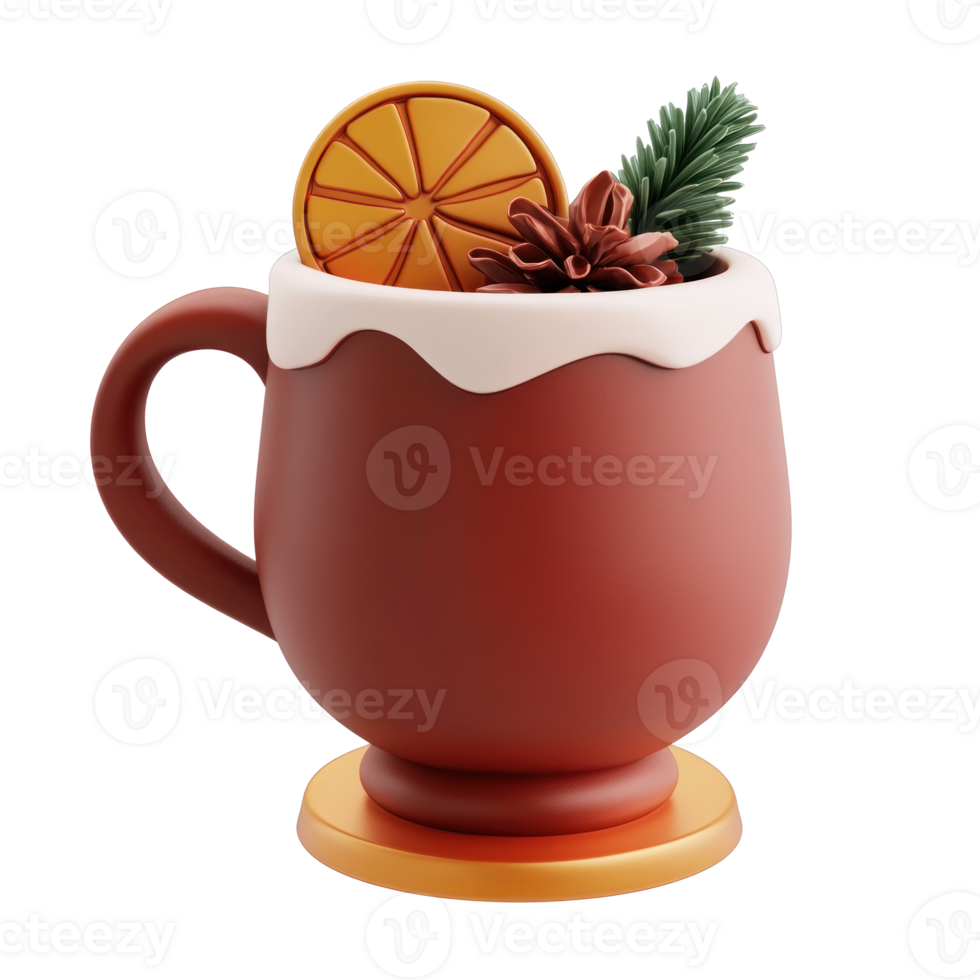 Christmas mulled red wine mug glass 3D icon isolate on transparent background png