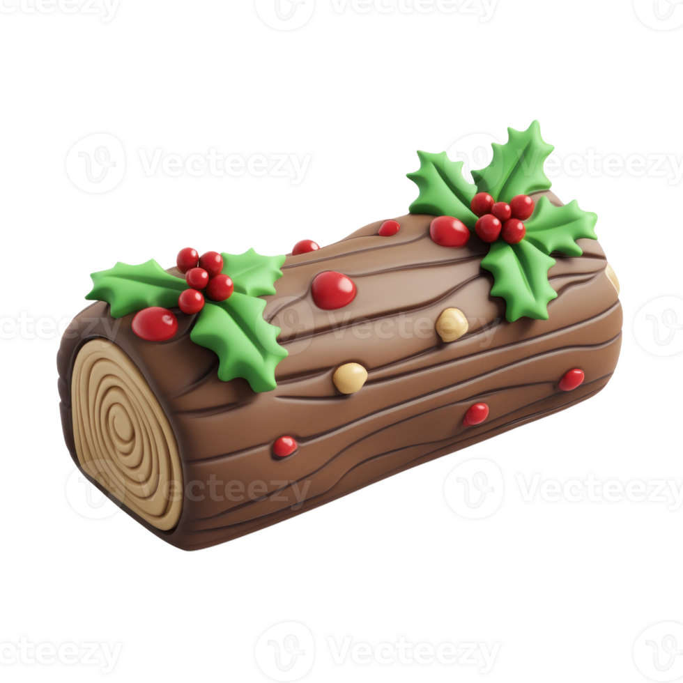 Yule log cake 3D icon isolate on transparent background png