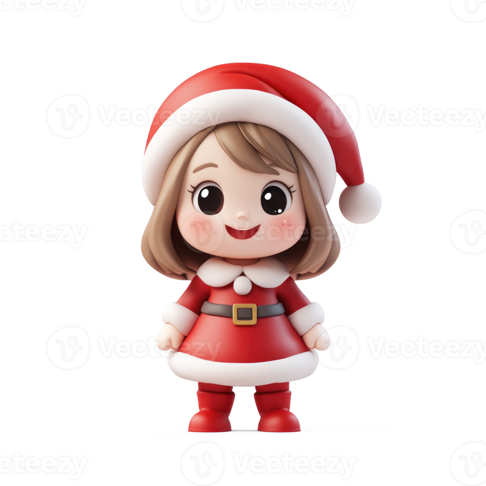 Smiling Little girl wear red santa claus costume 3D icon isolate on transparent background png