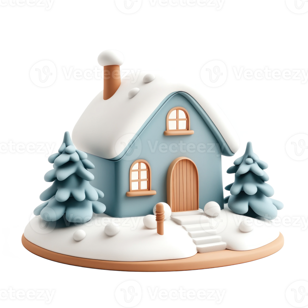 Winter House with snow 3D icon isolate on transparent background png