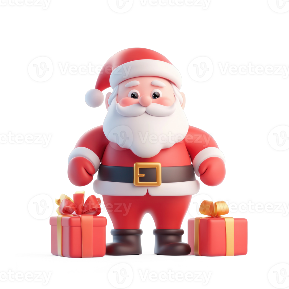 Santa Claus with presents 3D icon cartoon smooth soft light isolate on transparent background png