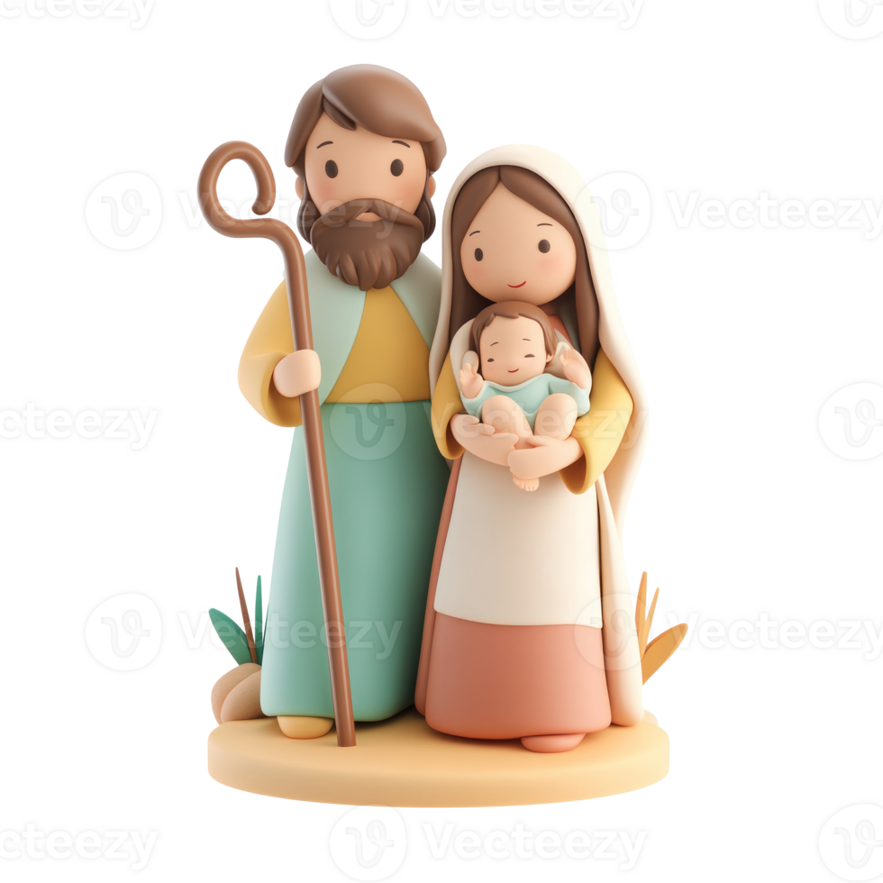 Joseph and Mary with baby 3D icon cartoon smooth soft light isolate on transparent background png