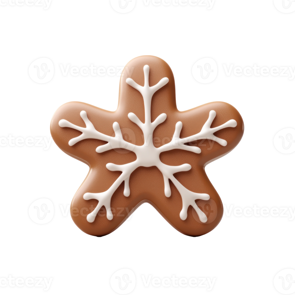 Gingerbread snowflake 3D icon isolate on transparent background png