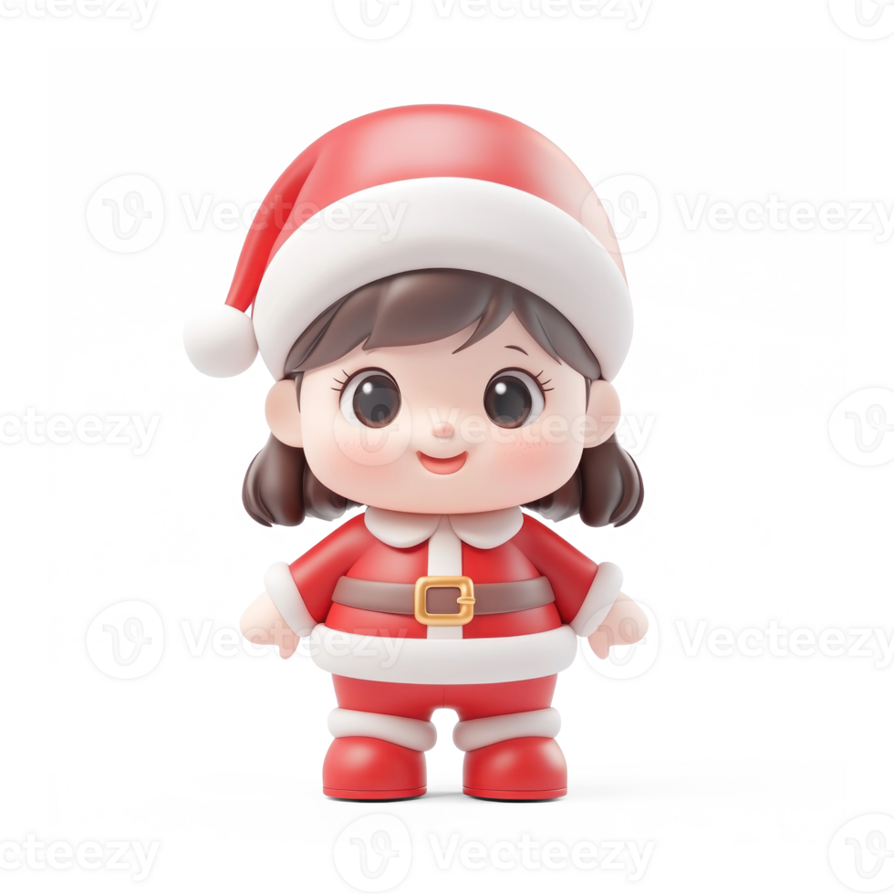 Smiling Little girl wear red santa claus costume 3D icon isolate on transparent background png