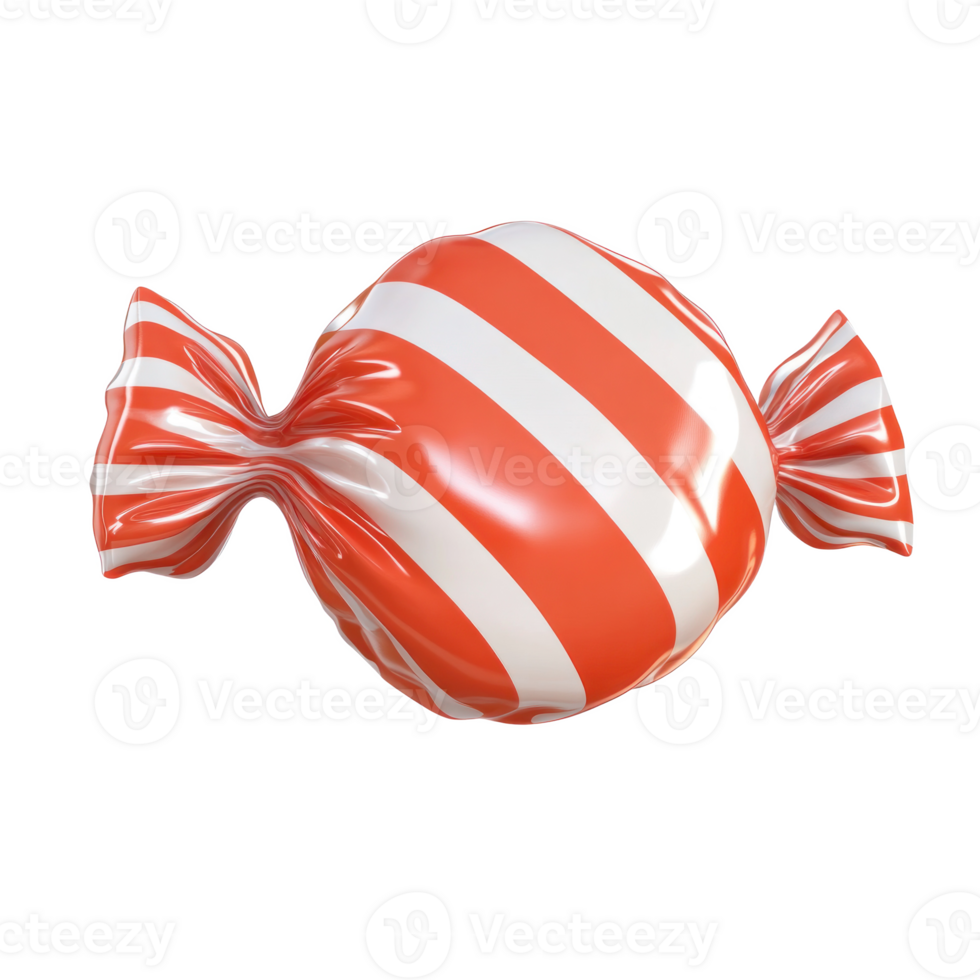 Wrapper Striped red candy 3D icon cartoon smooth soft light isolate on transparent background png