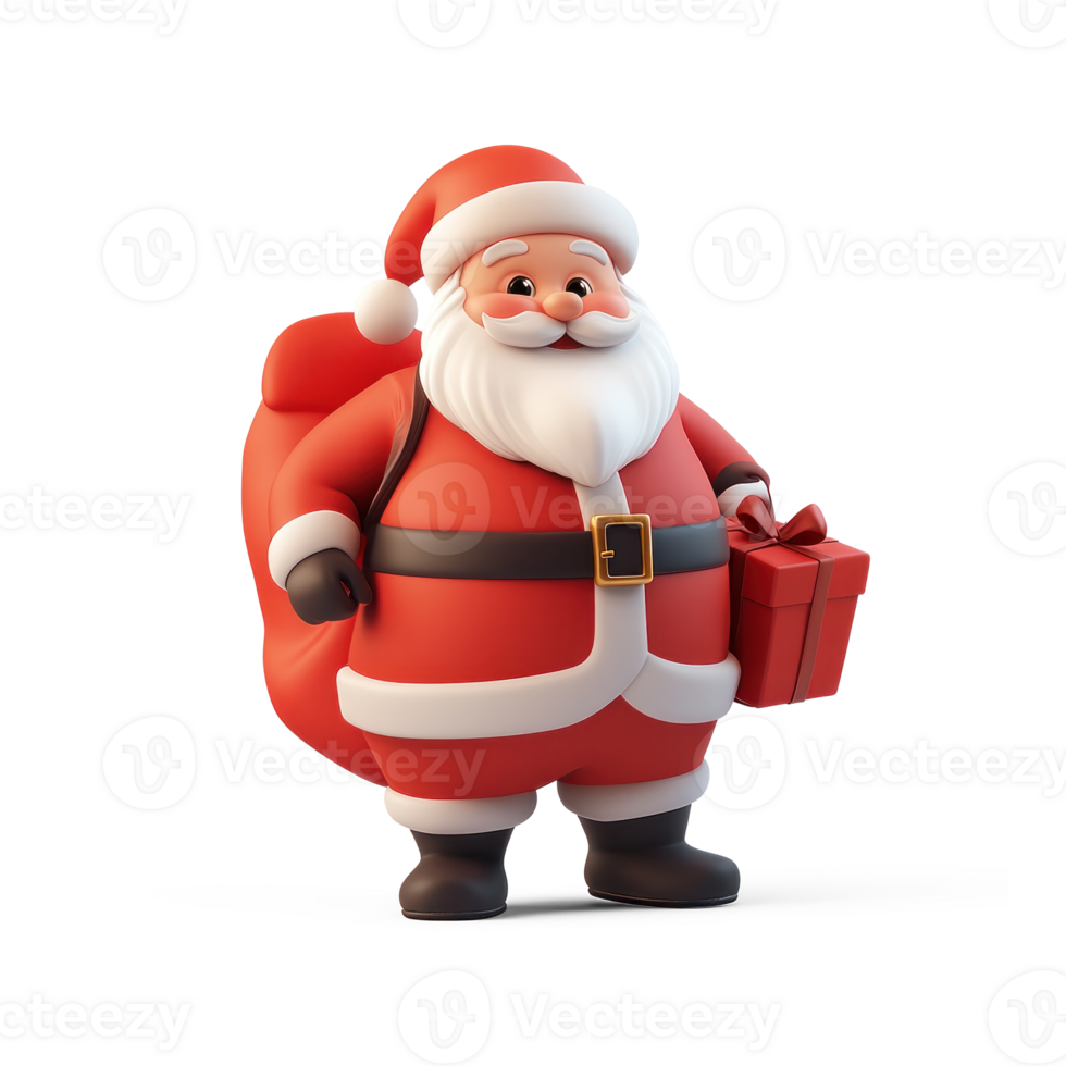 Santa Claus with presents sack 3D icon cartoon smooth soft light isolate on transparent background png