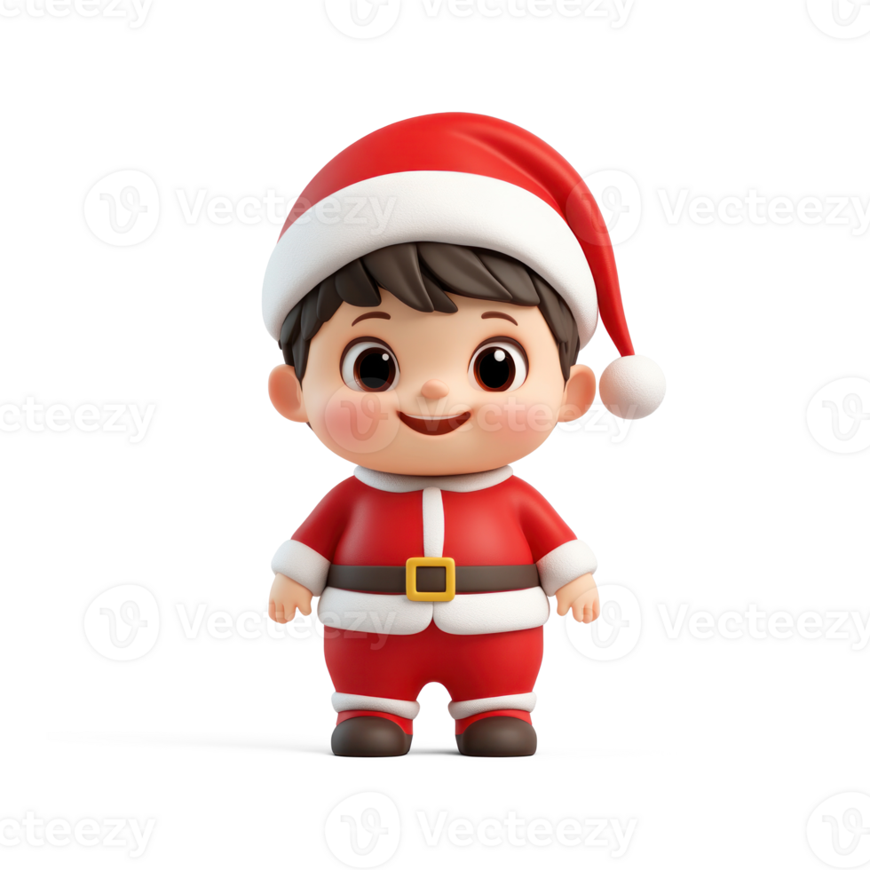 Smiling Little boy wear red santa claus costume 3D icon isolate on transparent background png