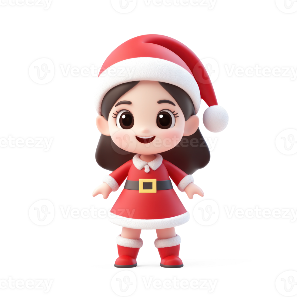 Smiling Little girl wear red santa claus costume 3D icon cartoon smooth soft light isolate on transparent background png