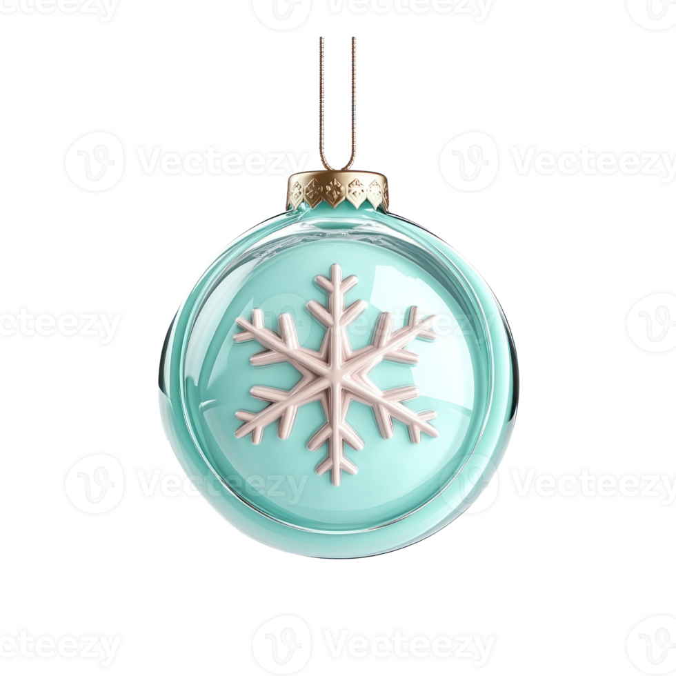 Snowflake inside glass ball ornament hanging 3D icon isolate on transparent background png