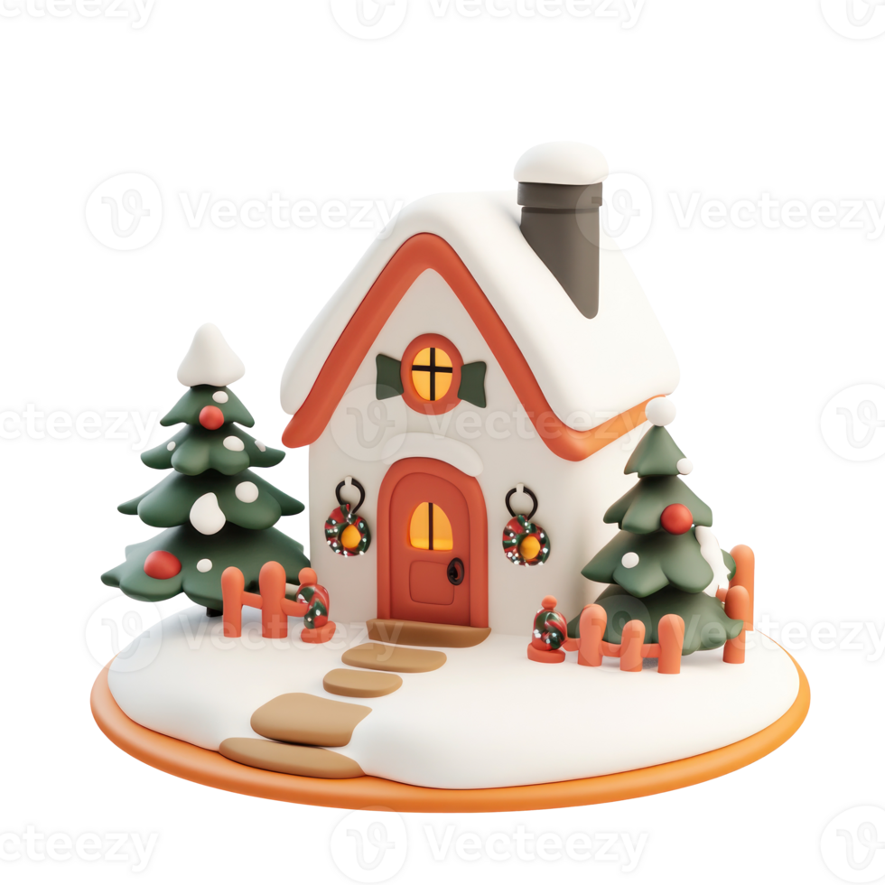 House with Christmas decorations 3D icon isolate on transparent background png