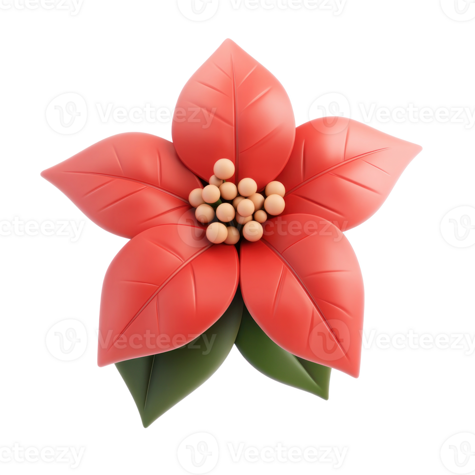 Poinsettia 3D icon isolate on transparent background png