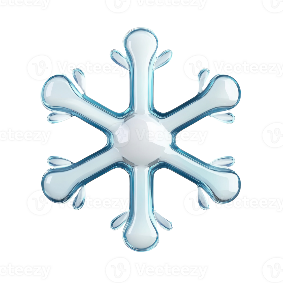Glass Snowflake 3D icon cartoon round edges isolate on transparent background png