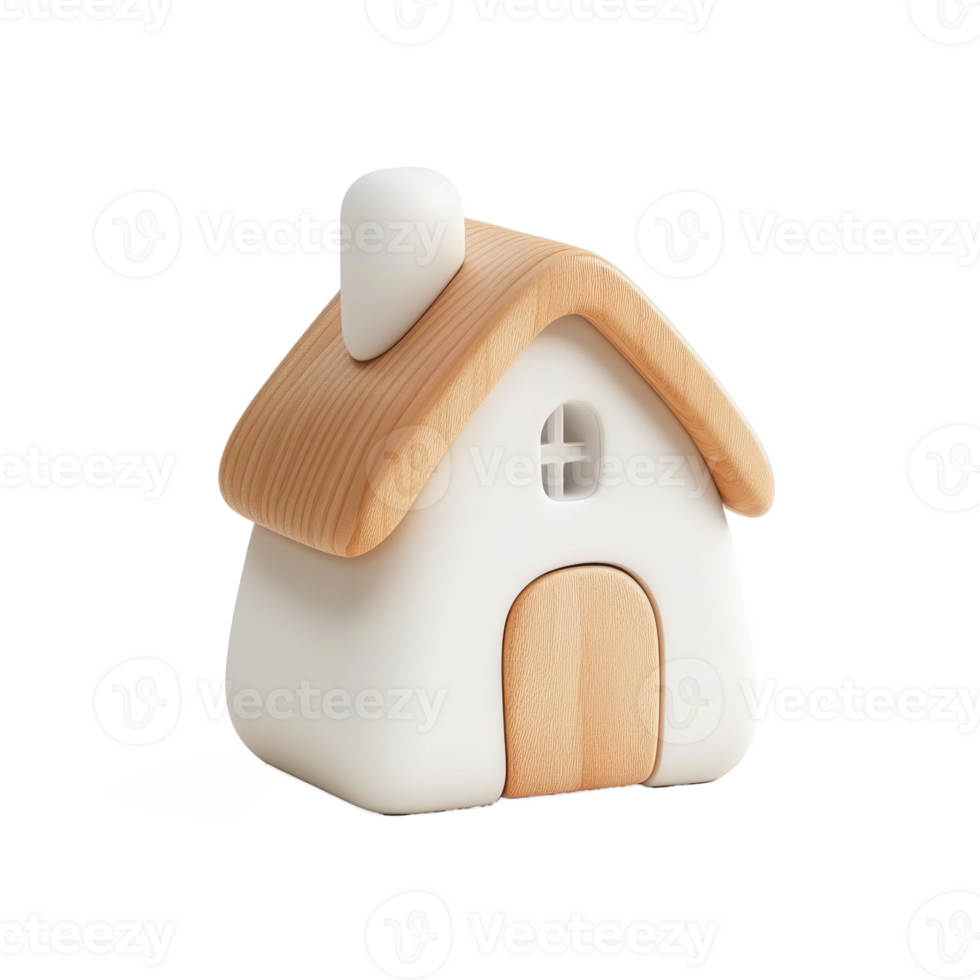 White wood house 3D icon isolate on transparent background png