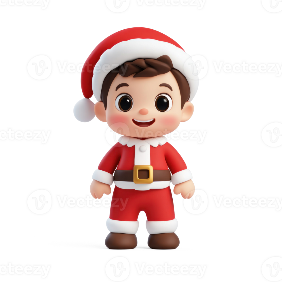 Smiling Little boy wear red santa claus costume 3D icon isolate on transparent background png