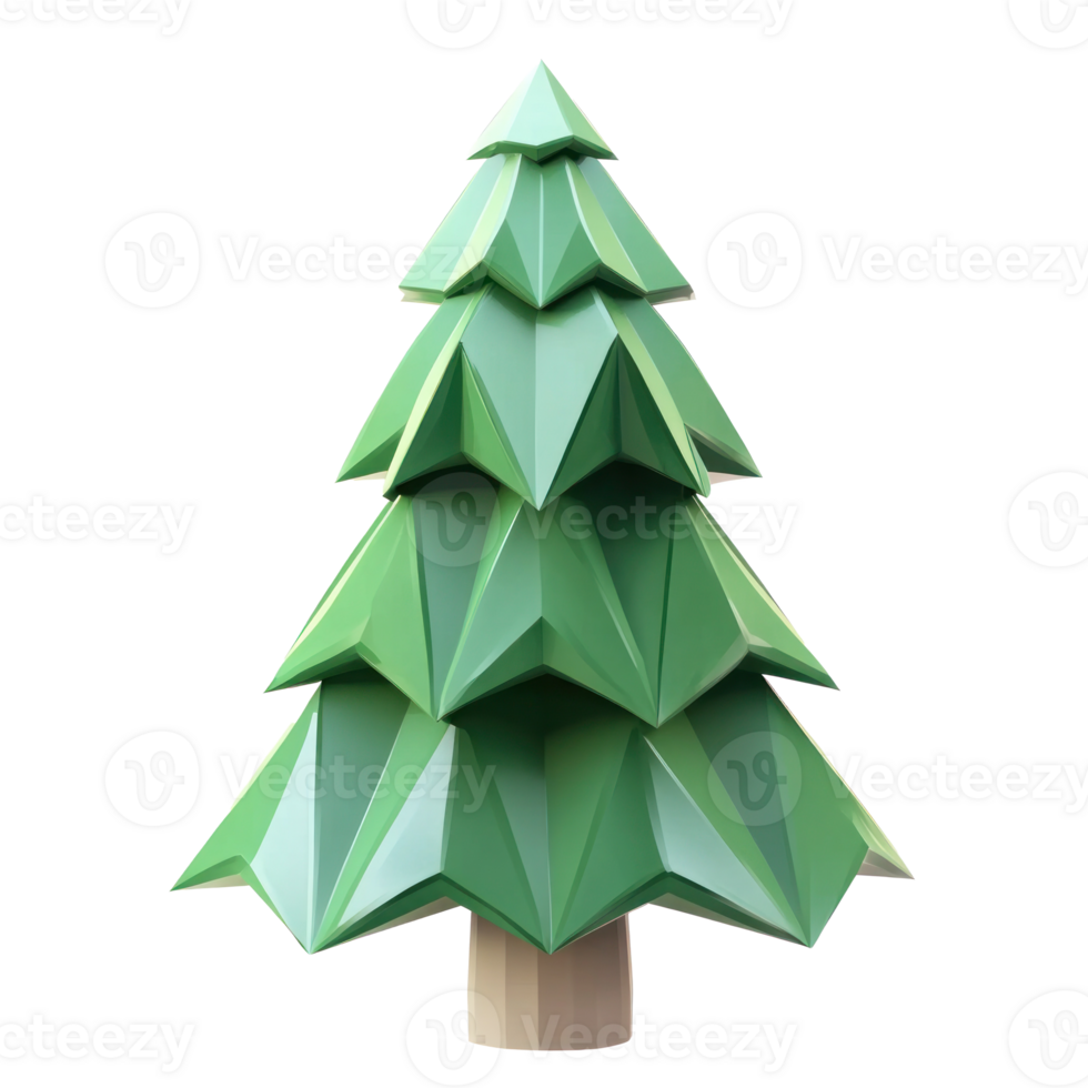 Christmas tree low poly 3D icon cartoon minimalist isolate on transparent background png