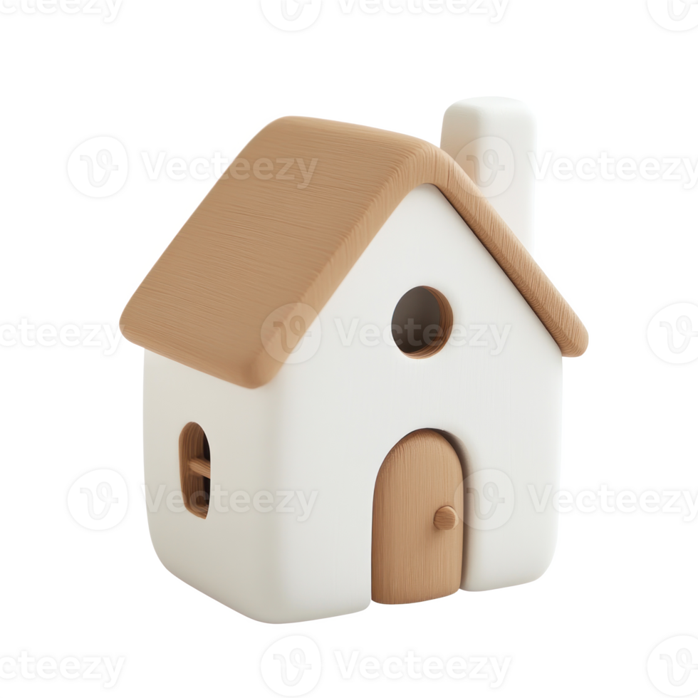 White wood house 3D icon isolate on transparent background png