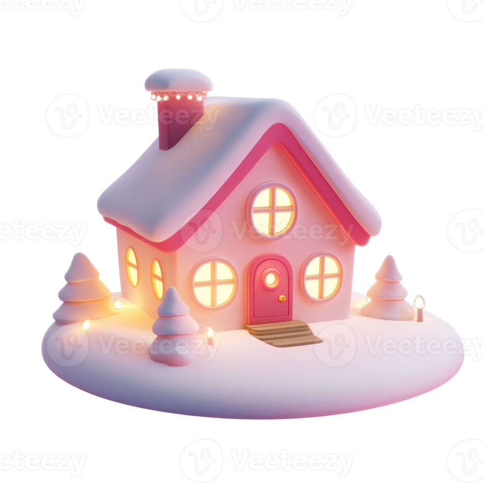 Christmas House 3D icon cartoon smooth soft light isolate on transparent background png