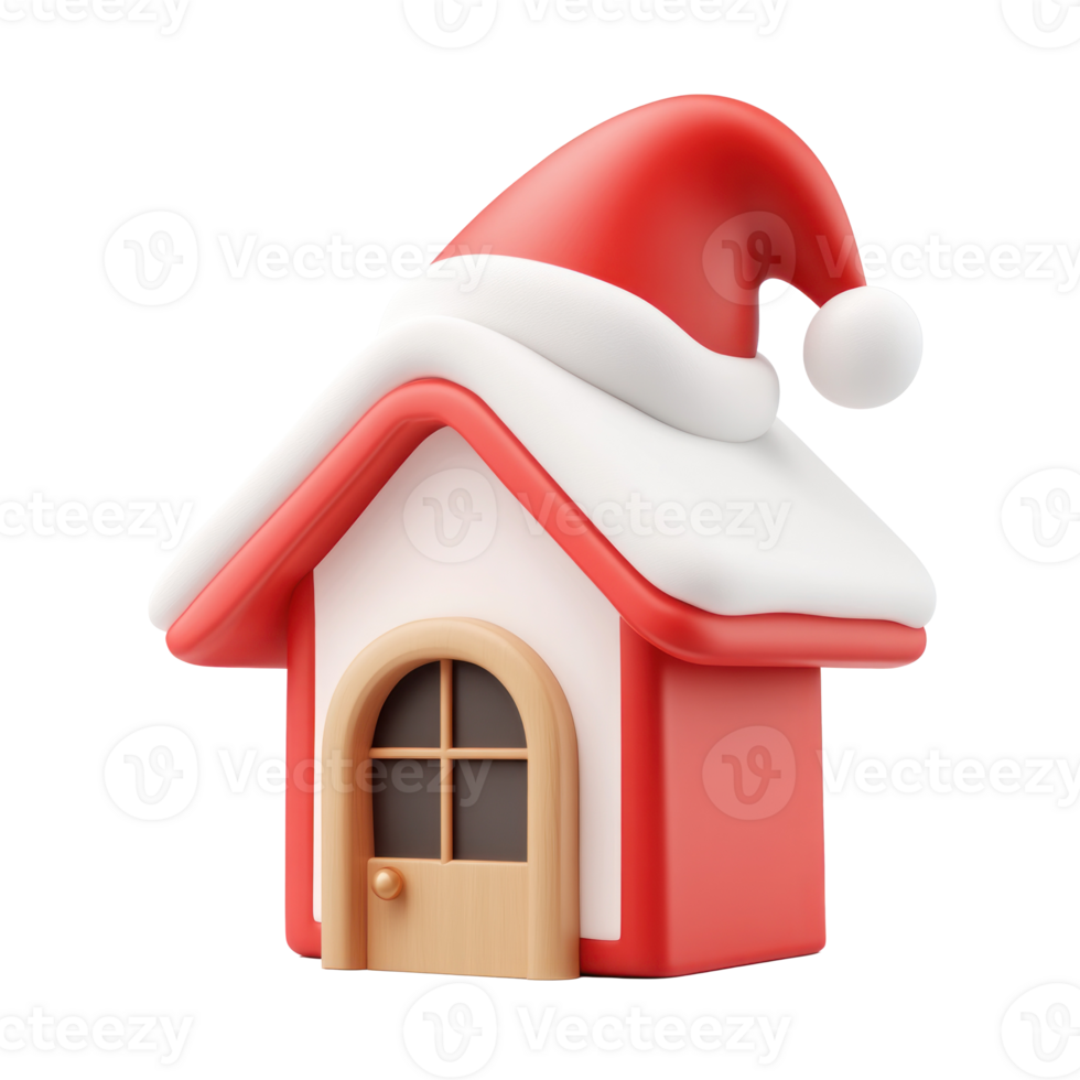 house with Santa Claus's hat 3D icon cartoon smooth soft light isolate on transparent background png