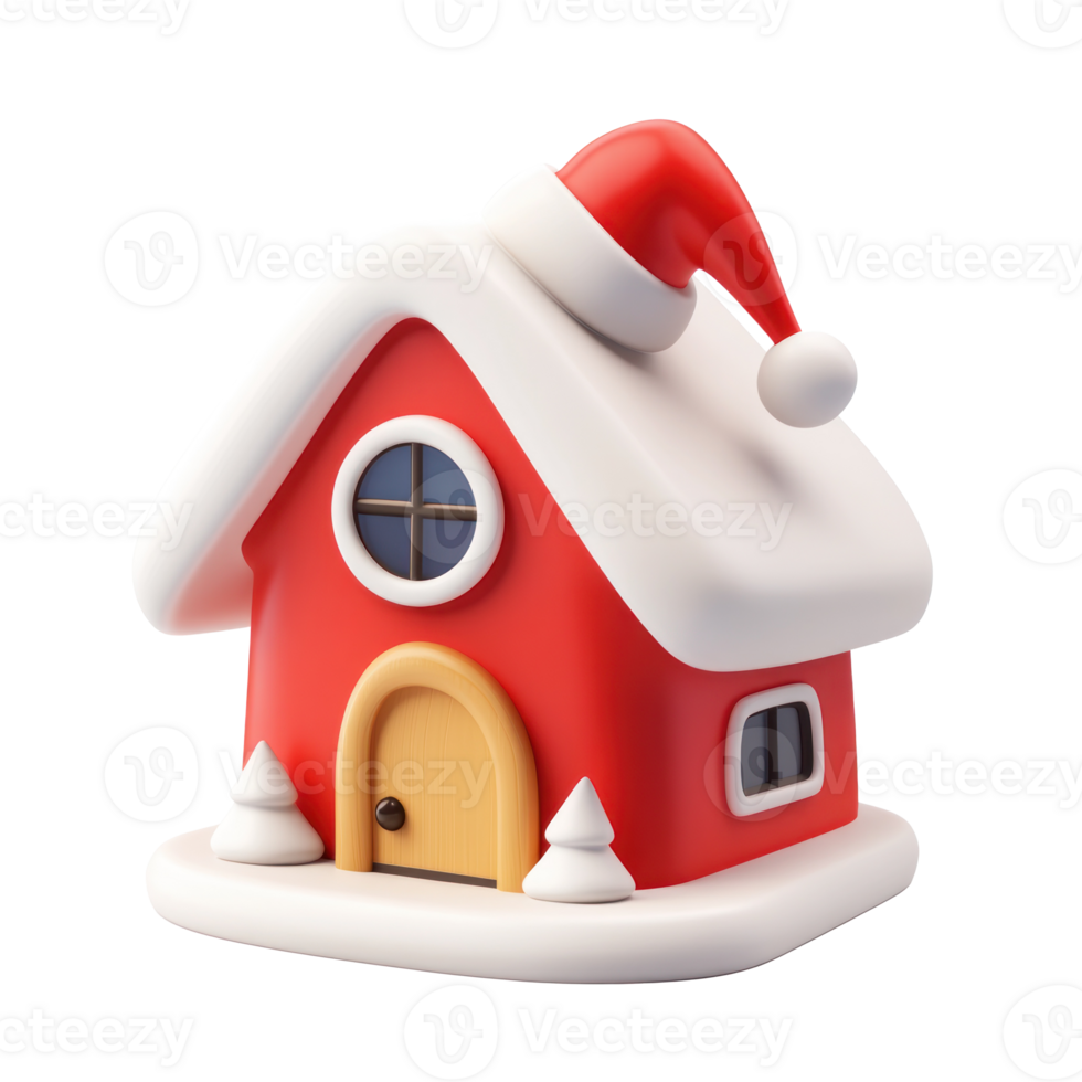house with Santa Claus's hat 3D icon cartoon smooth soft light isolate on transparent background png