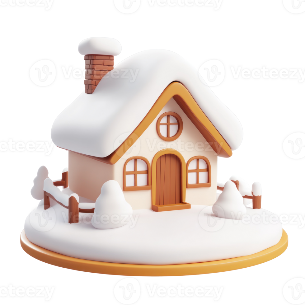 Winter House with snow 3D icon cartoon smooth soft light isolate on transparent background png