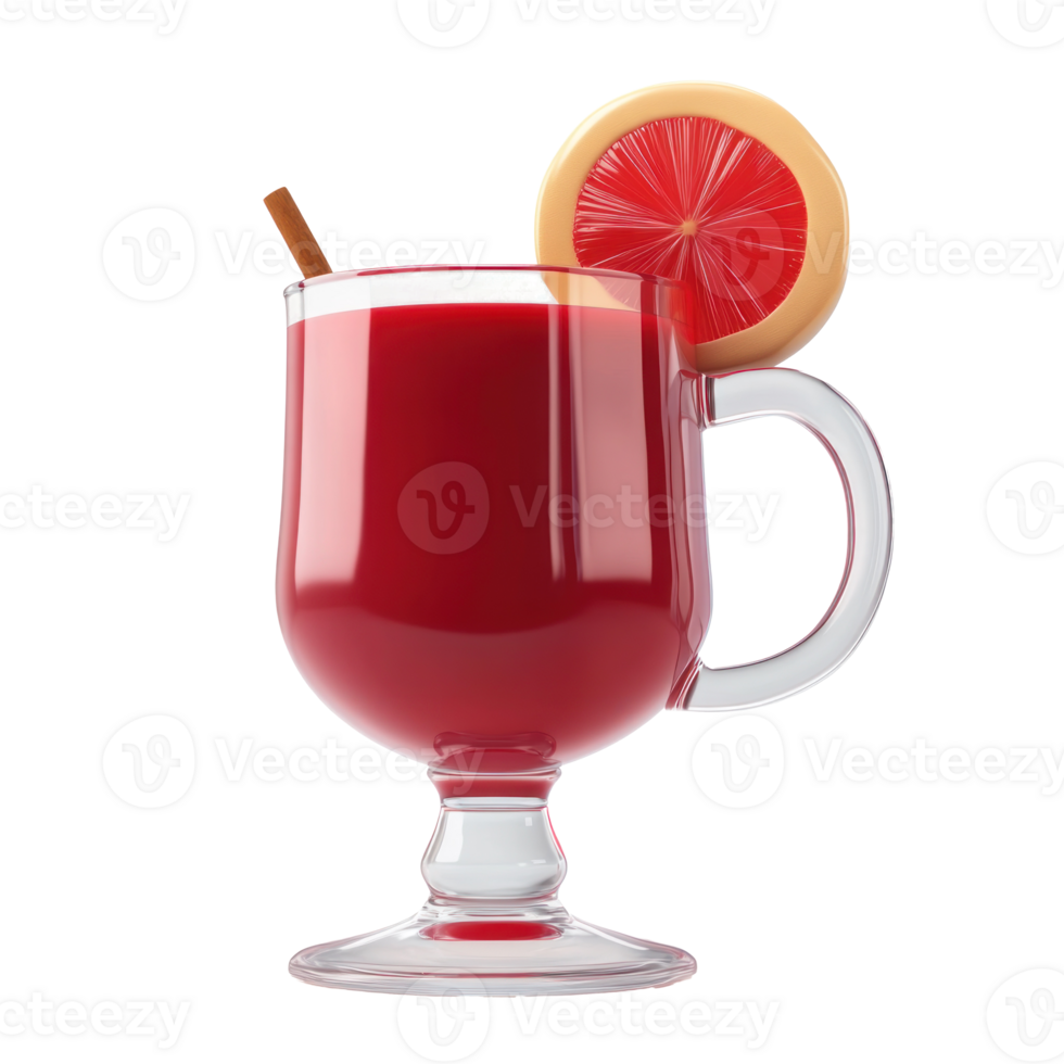 Christmas mulled red wine mug glass 3D icon cartoon smooth soft light isolate on transparent background png