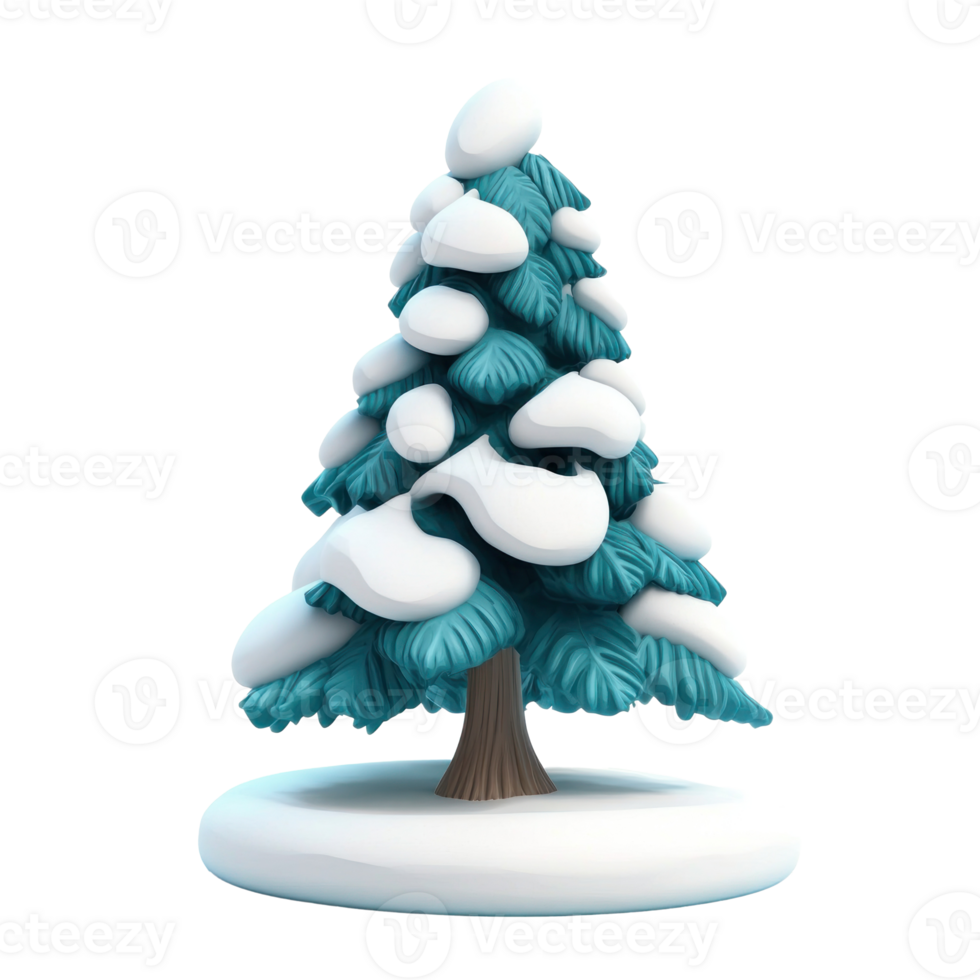 Chrismas tree with snow 3D icon clay style vibrate color isolate on transparent background png