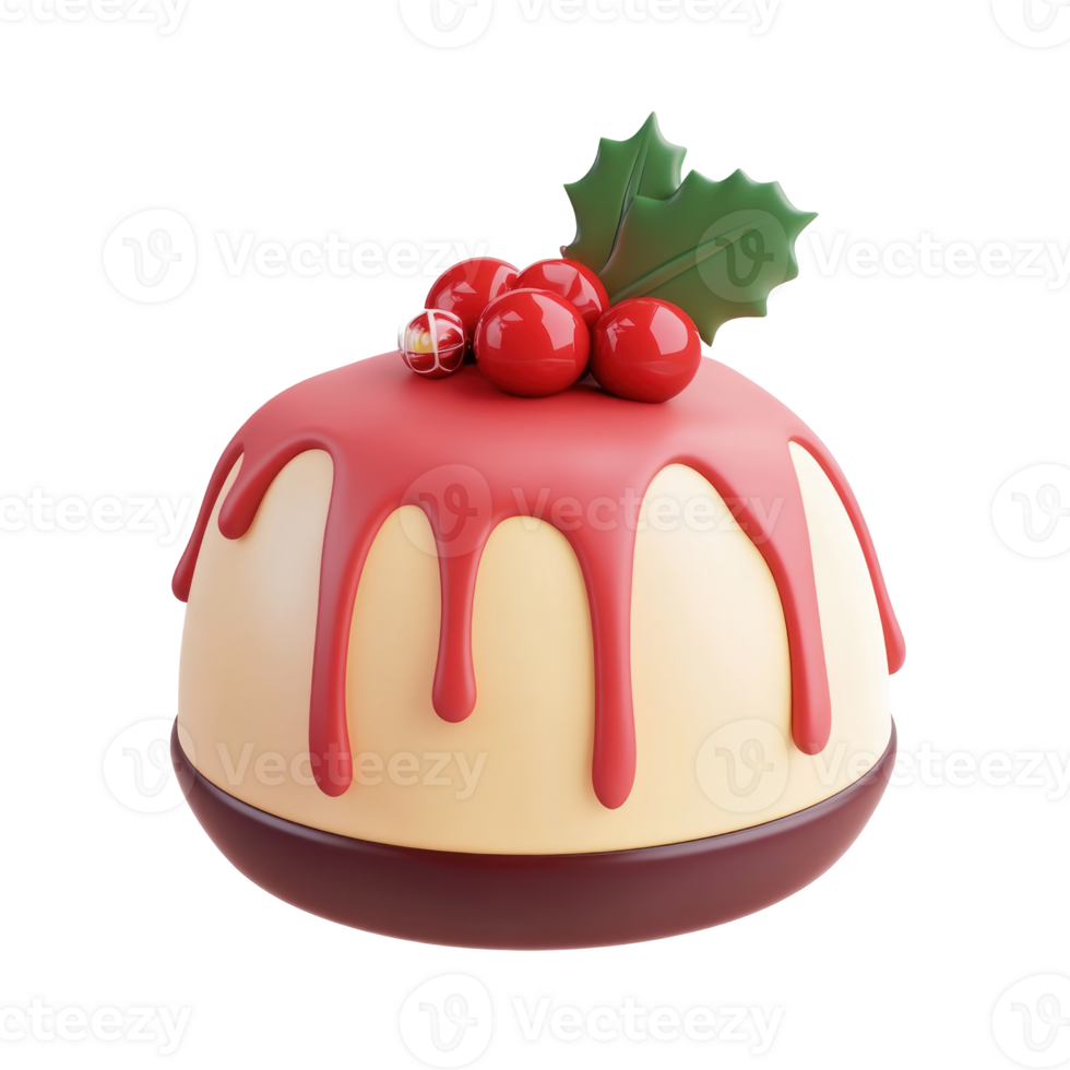 Christmas pudding 3D icon cartoon smooth soft light isolate on transparent background png